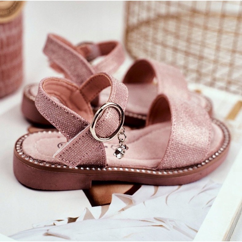 Apawwa Sandali da Bambino con Velcro Rosa Verden Brocade 2