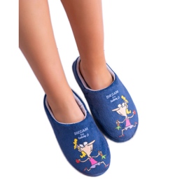 Pantofole blu navy da donna Dreex Plush I Run because I Like Mi piace grigio 1