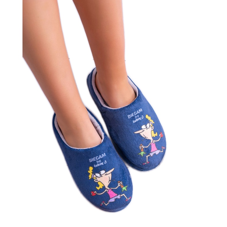 Pantofole blu navy da donna Dreex Plush I Run because I Like Mi piace grigio 1