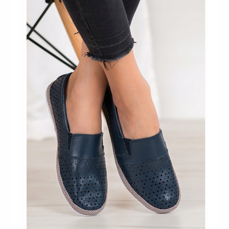 Evento Slip in pelle traforata blu 1