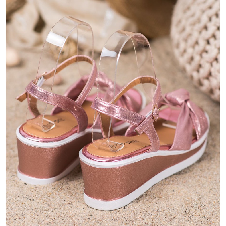 SHELOVET Sandali con zeppa lucidi rosa 1