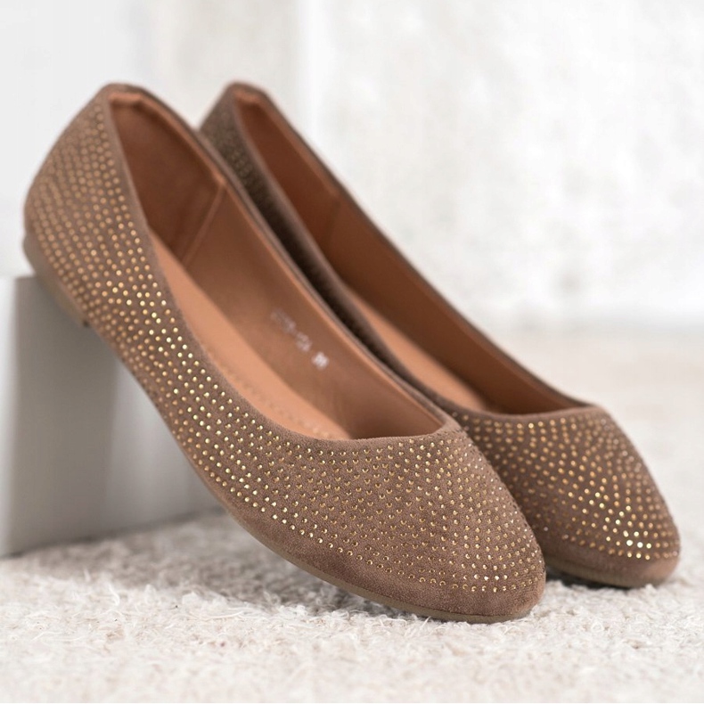 Diamantique Ballerine in camoscio con cristalli marrone 1