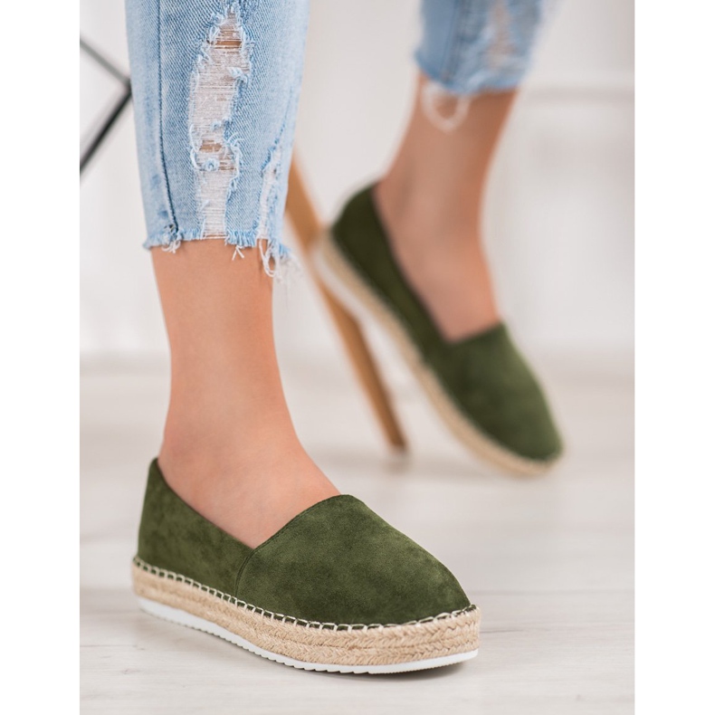 Small Swan Espadrillas in camoscio verde 1