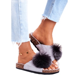 MSMG Pantofole da donna grigie su sughero con pompon Galaxo grigio 2