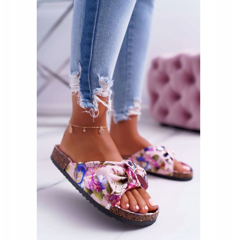 PS1 Pantofole rosa da donna sui fiori di sughero Wendy's Bow multicolore 1