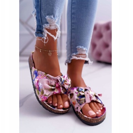 PS1 Pantofole rosa da donna sui fiori di sughero Wendy's Bow multicolore 2