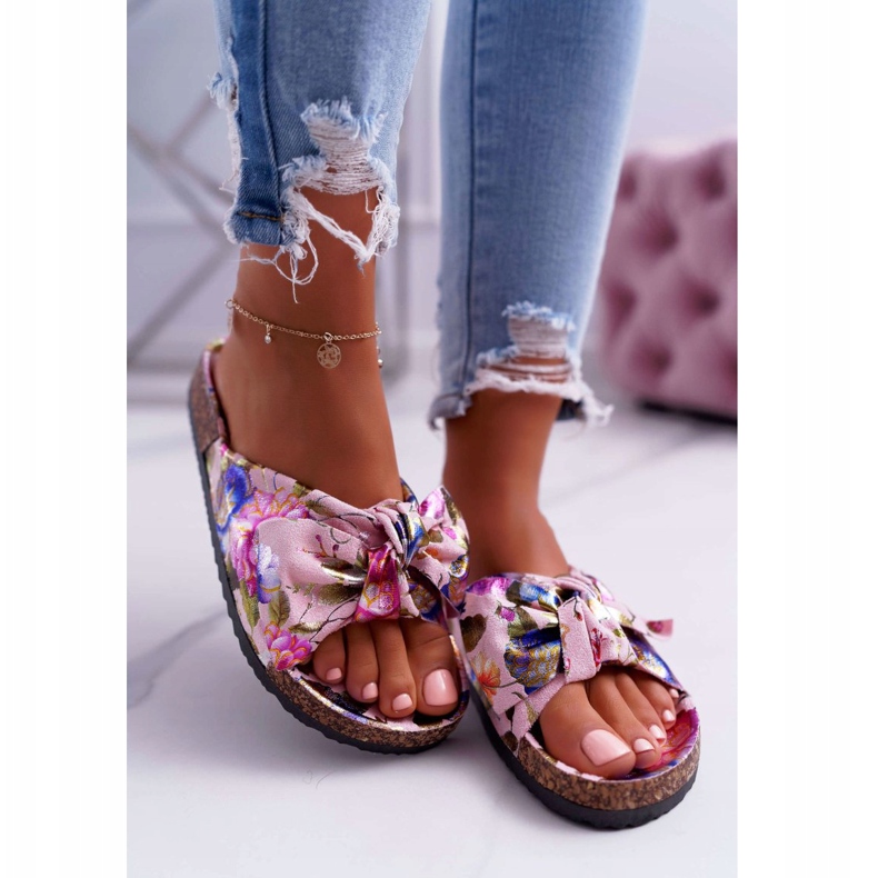 PS1 Pantofole rosa da donna sui fiori di sughero Wendy's Bow multicolore 2