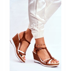 Sandali da donna con zeppa Sergio Leone Marrone SK308 bianco 2