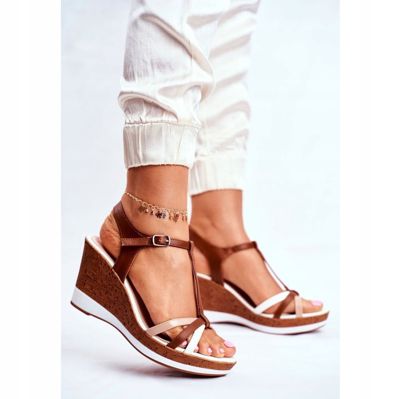 Sandali da donna con zeppa Sergio Leone Marrone SK308 bianco 1
