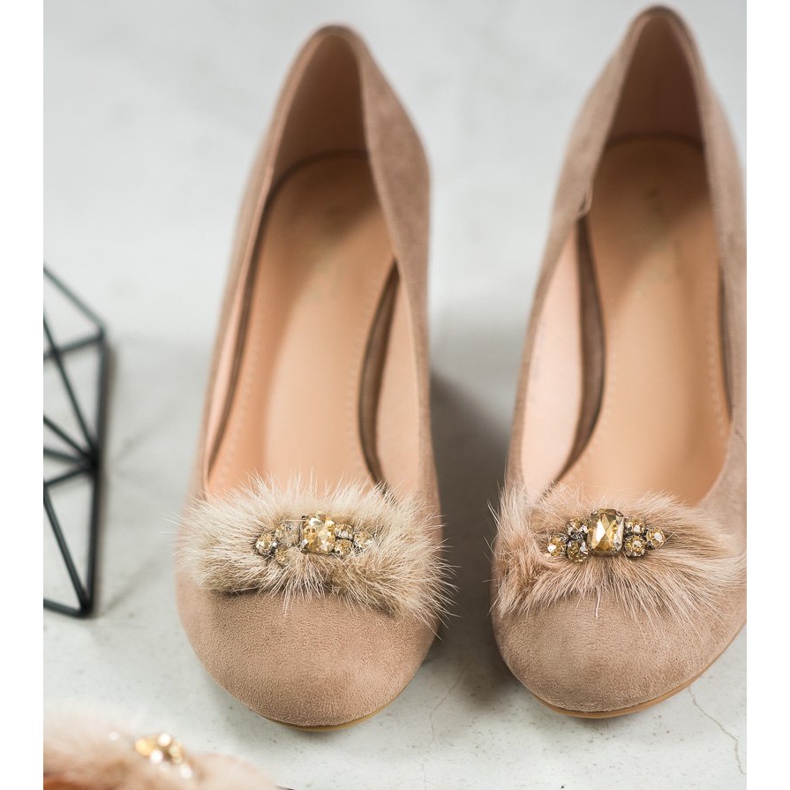 SHELOVET Décolleté In Pelle Scamosciata Con Pelliccia marrone 1