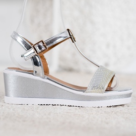 SHELOVET Zeppe argento con ecopelle grigio 2