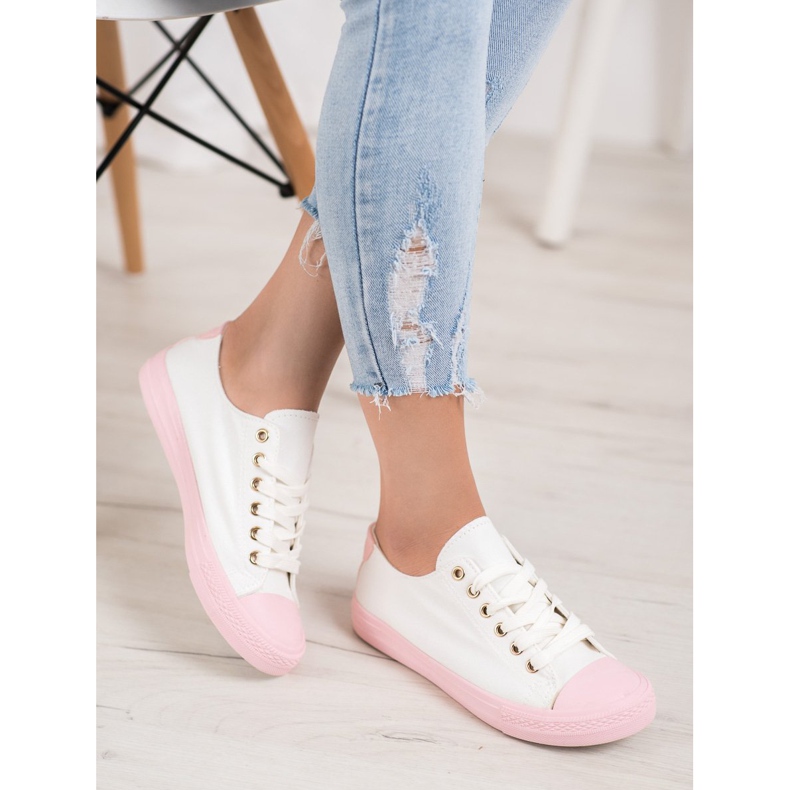 SHELOVET Sneakers in tessuto bianco rosa 1