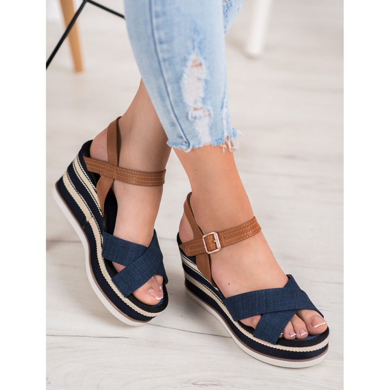 SHELOVET Zeppe blu navy alla moda marrone 1