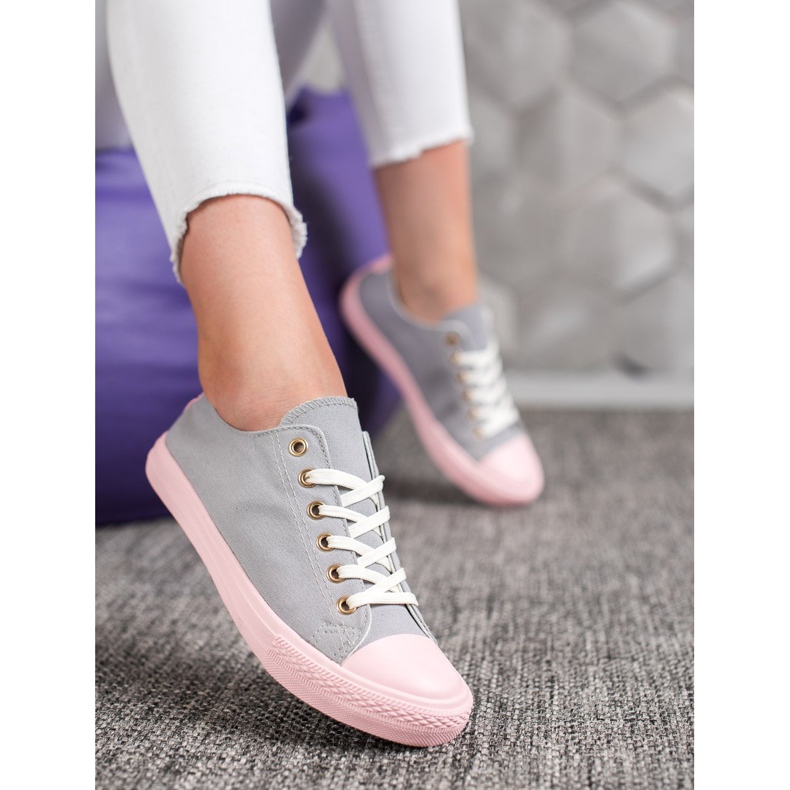 SHELOVET Sneakers in tessuto rosa grigio 1