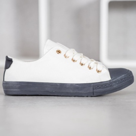 SHELOVET Sneakers in tessuto bianco grigio 2