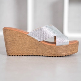 Renda Pantofole con zeppa argento grigio 1