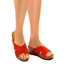 Sandali rossi con zeppa Pantofole GU53 rosso 1