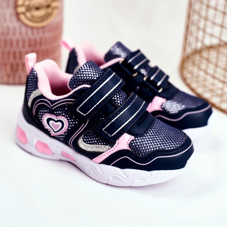EVE Scarpe sportive per bambini che brillano su velcro Navy Blue Scarlet blu navy rosa 1