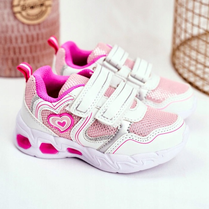 EVE Scarpe sportive per bambini Shining White Scarlet Velcro bianca rosa 1