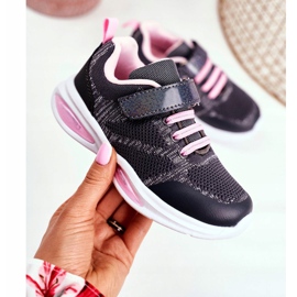 EVE Scarpe sportive per bambini che brillano su velcro Grey Simple Way rosa grigio 2