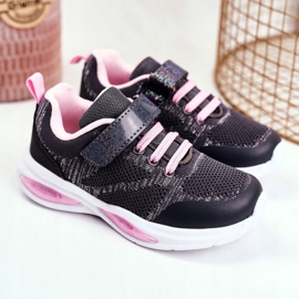 EVE Scarpe sportive per bambini che brillano su velcro Grey Simple Way rosa grigio 1