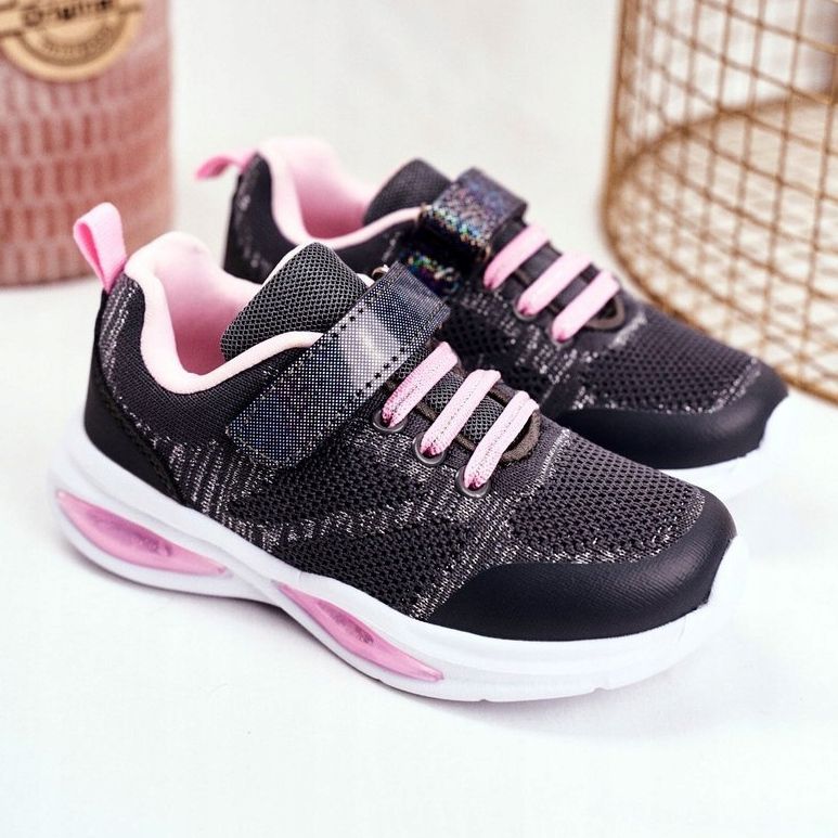 EVE Scarpe sportive per bambini che brillano su velcro Grey Simple Way rosa grigio 1
