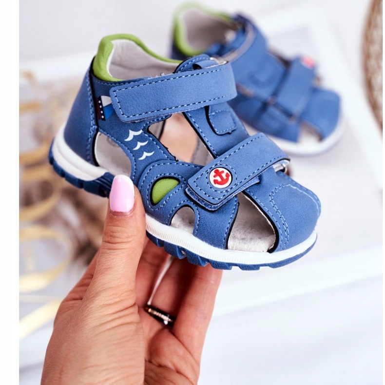 Apawwa Sandali da Bambino con Velcro Blu Nubira 2