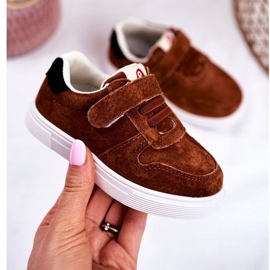 Apawwa Sneakers Bambino Scamosciato con Velcro Marrone Trelmo 1