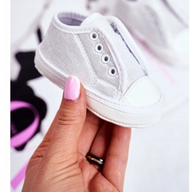 Apawwa Sneakers Bambini Velcro Con Broccato Battesimo Argento Milley bianco 1