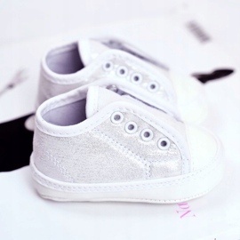 Apawwa Sneakers Bambini Velcro Con Broccato Battesimo Argento Milley bianco 2