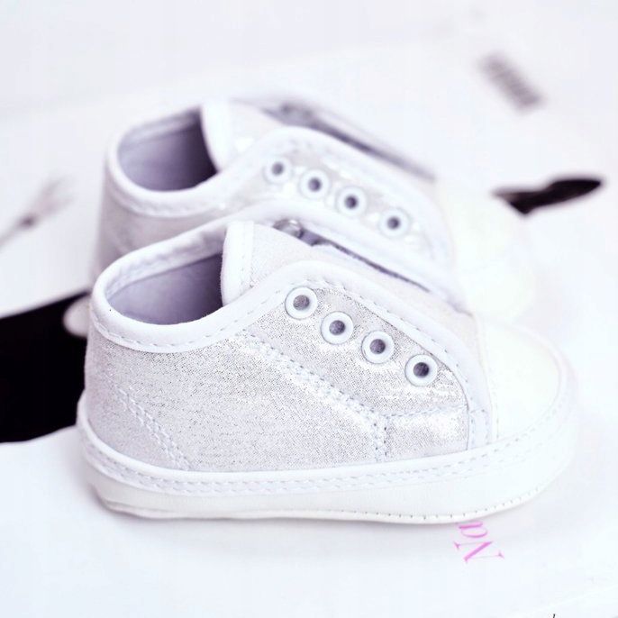 Apawwa Sneakers Bambini Velcro Con Broccato Battesimo Argento Milley bianca 2