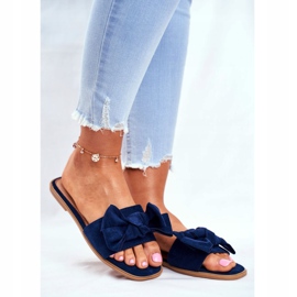 Pantofole da donna della Malesia con fiocchi blu navy 1