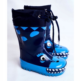 Apawwa Stivali da pioggia in gomma per bambini Navy Blue Mordeso Shark blu navy 1