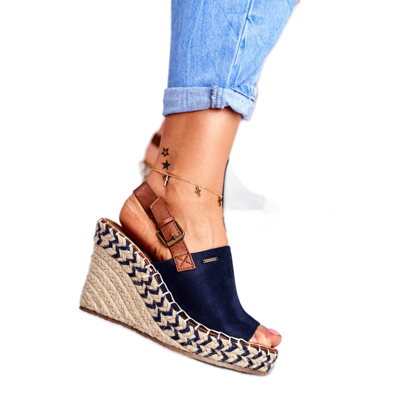 Sandali da donna con zeppa Big Star Navy Blue FF274980 marrone blu navy 3
