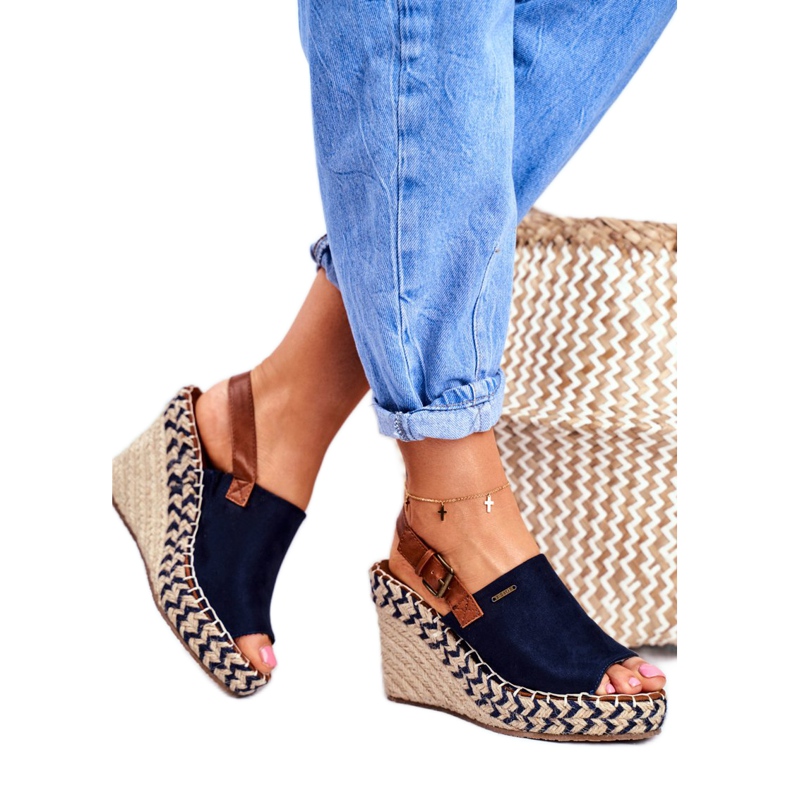 Sandali da donna con zeppa Big Star Navy Blue FF274980 marrone blu navy 2