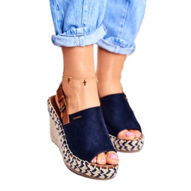 Sandali da donna con zeppa Big Star Navy Blue FF274980 marrone blu navy 1