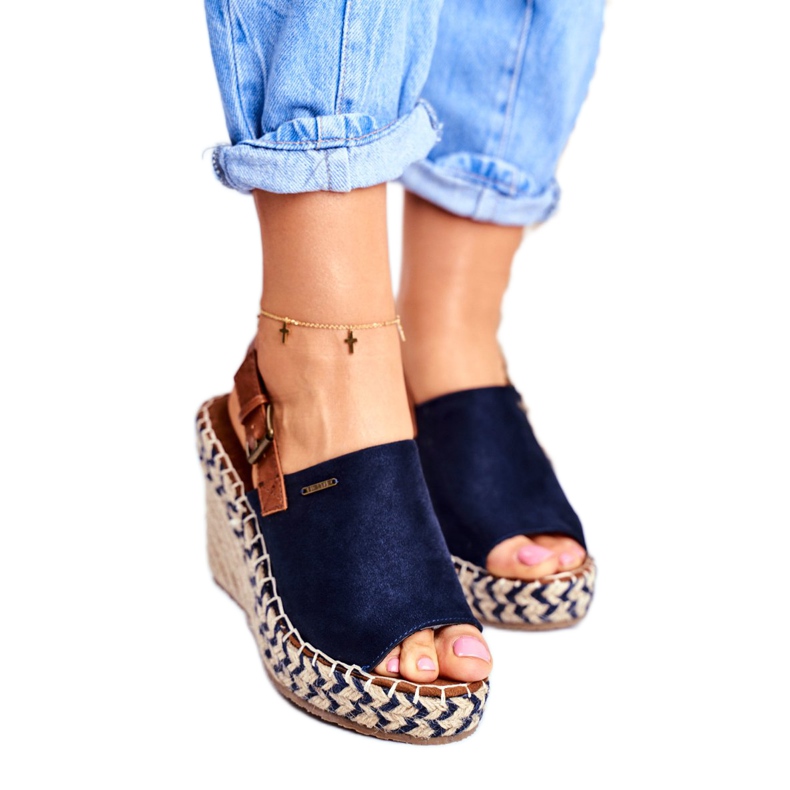Sandali da donna con zeppa Big Star Navy Blue FF274980 marrone blu navy 1