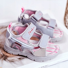 PL1 Sandali da Bambino con Velcro Grigio Grobino rosa 2