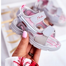 PL1 Sandali da Bambino con Velcro Grigio Grobino rosa 1