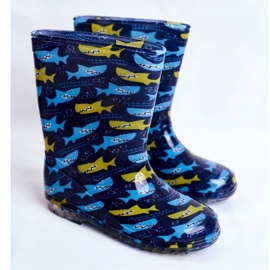Stivali da pioggia in gomma per bambini Shark blu navy 1
