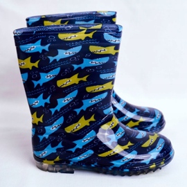 Stivali da pioggia in gomma per bambini Shark blu navy 2