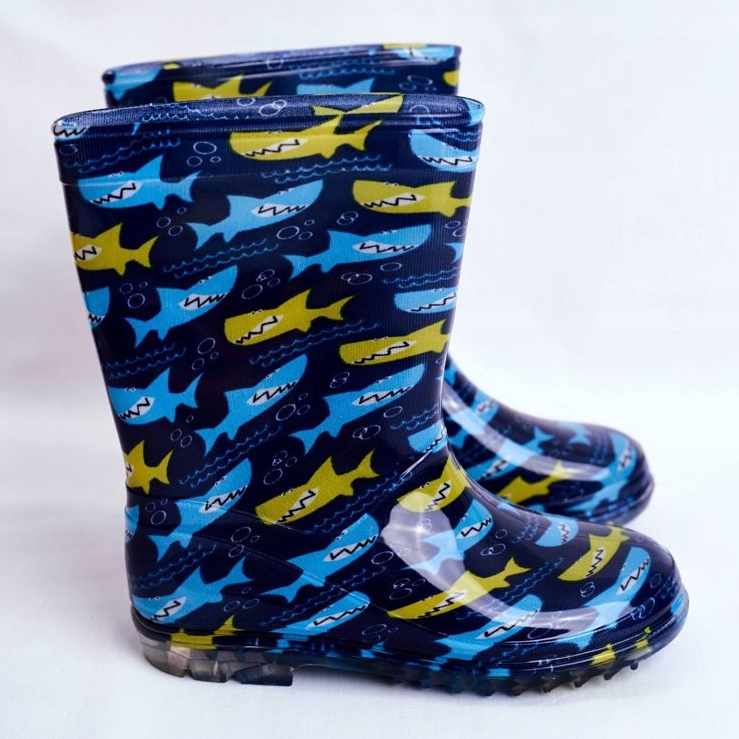 Stivali da pioggia in gomma per bambini Shark blu navy 2