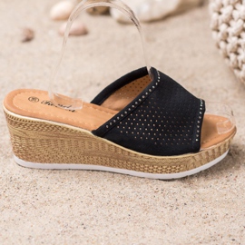 Renda Pantofole con zeppa traforata nero 2