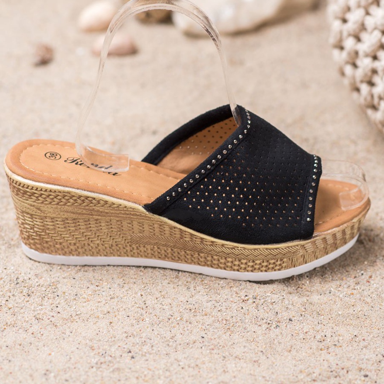 Renda Pantofole con zeppa traforata nero 2