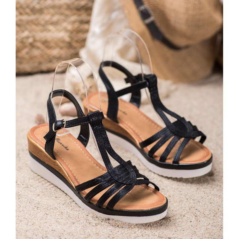 Mannika Comodi sandali con zeppa nero 1