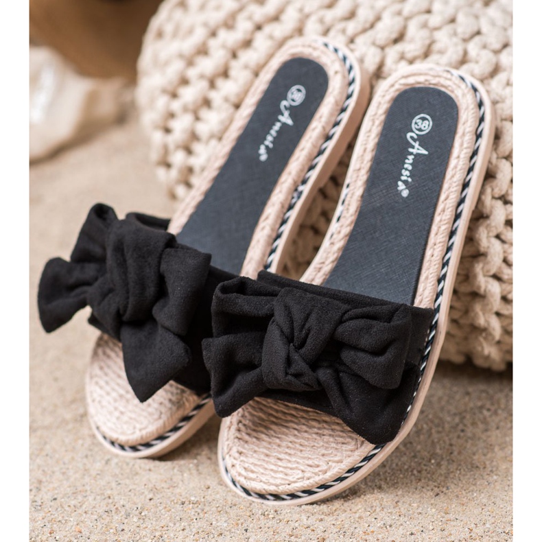 Anesia Paris Eleganti pantofole in pelle scamosciata nero 2