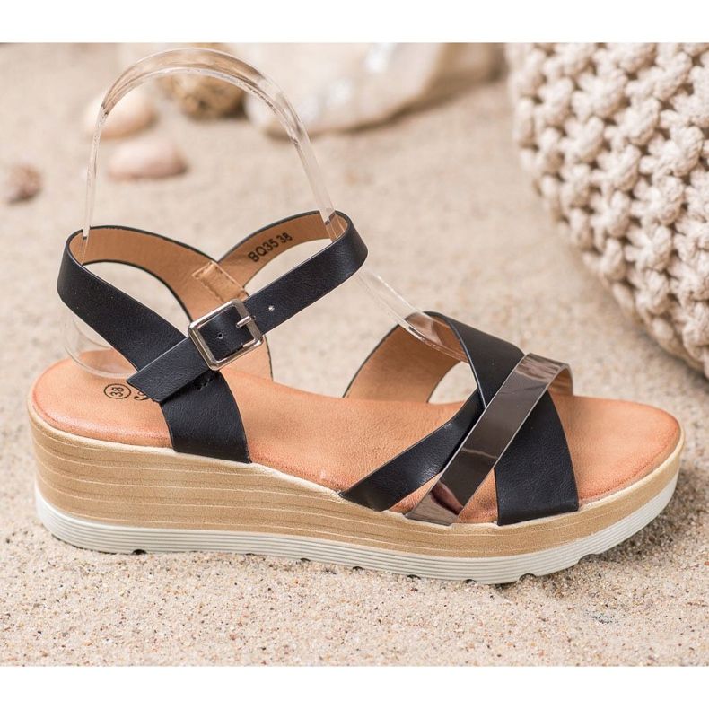 Renda Sandali con zeppa nero 1