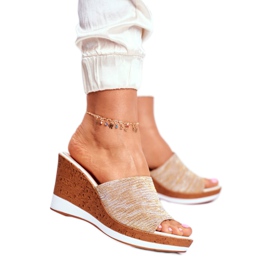 Ciabatte Da Donna Con Zeppa Sergio Leone Beige SK320 d'oro 1