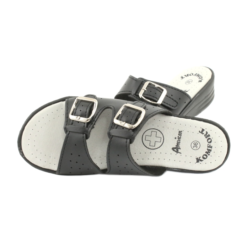 American Club pantofole nere su fibbie americane nero 4