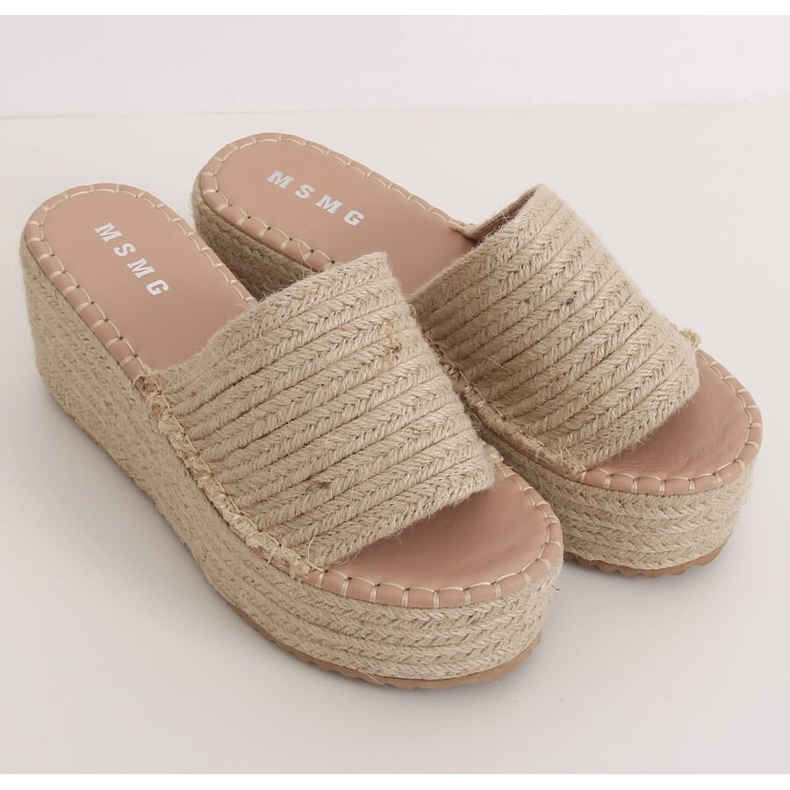 Ciabatte espadrillas beige con zeppa LL909 Beige 1